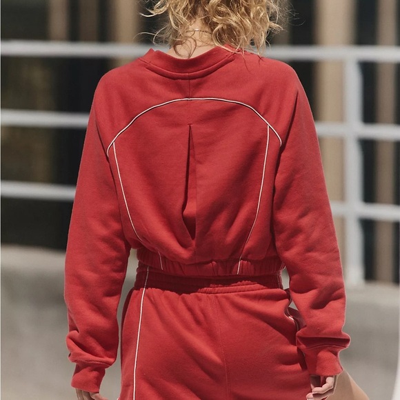 FREE PEOPLE FP Movement Seeing Double Red Sweatshirt and Shorts Set XSmall NWT - Picture 11 of 16